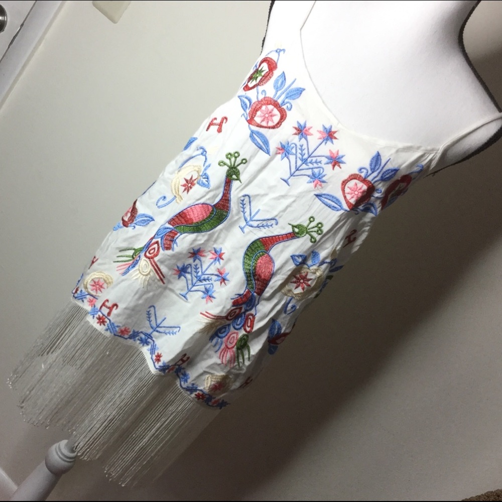 COCO LOVE U.S.A. white Cami top fringe embroidery